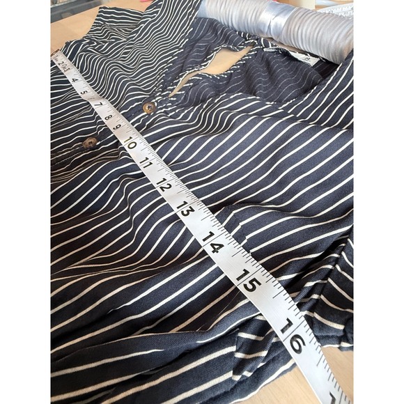Hollister Navy White Pinstripe Midi Dress Tie Front Short Sleeve Womens Medium - Picture 5 of 8